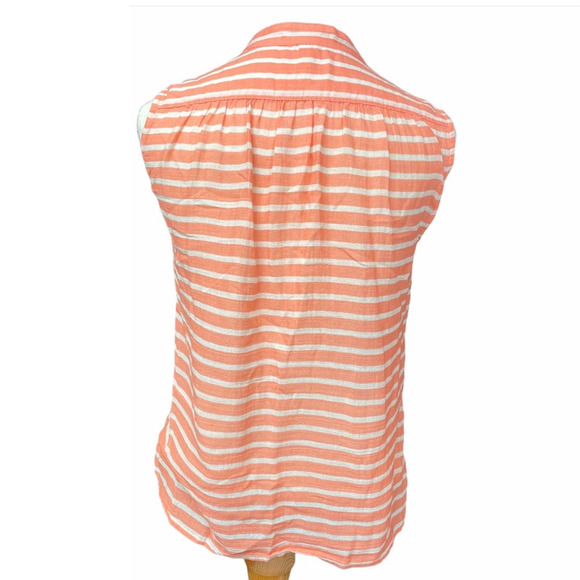 J.Crew Orange/Peach & White Striped Sleeveless Button Down Blouse Top Size 00 - Picture 4 of 8